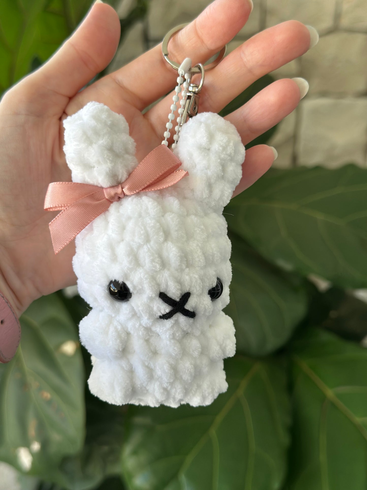 White Miffy Bunny Keychain With Pink Bow